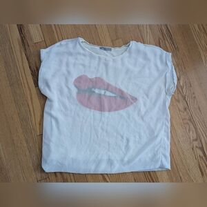 Zara White Tee with Pink Lip Design